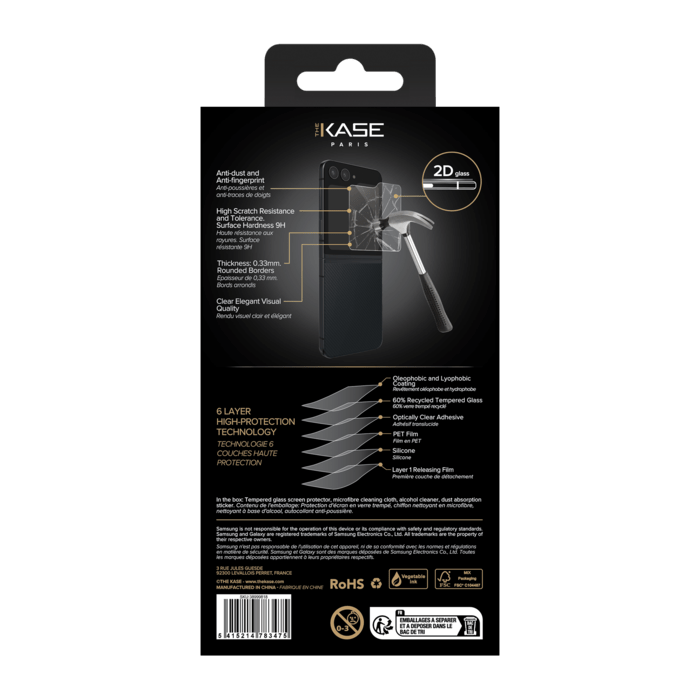 Protecteur d'&eacute;cran en verre tremp&eacute; de qualit&eacute; sup&eacute;rieure (60% verre tremp&eacute; recycl&eacute;) pour Samsung Galaxy Z Flip6, Transparent