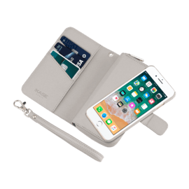 Coque portefeuille slim détachable 2-en-1 motif Saffiano pour Apple iPhone 6/6S/7/8/SE 2020/SE 2022, Gris ciel