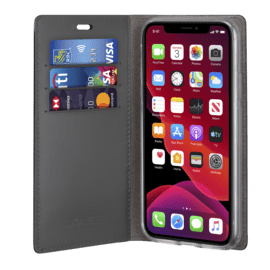 Diarycase 2.0  Coque clapet en cuir véritable avec support aimanté pour Apple iPhone 11 Pro, Noir Minuit