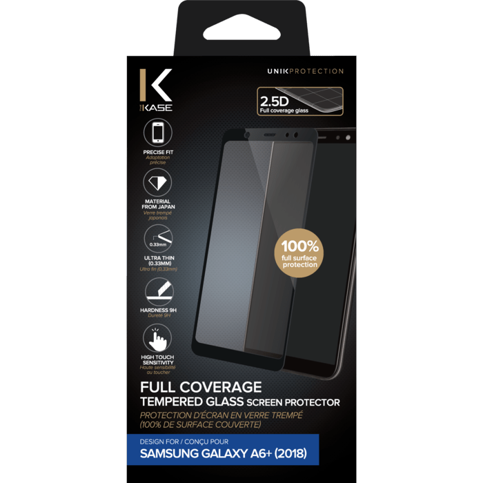 Protection d'&eacute;cran en verre tremp&eacute; (100% de surface couverte) pour Samsung Galaxy A6+ (2018), Noir