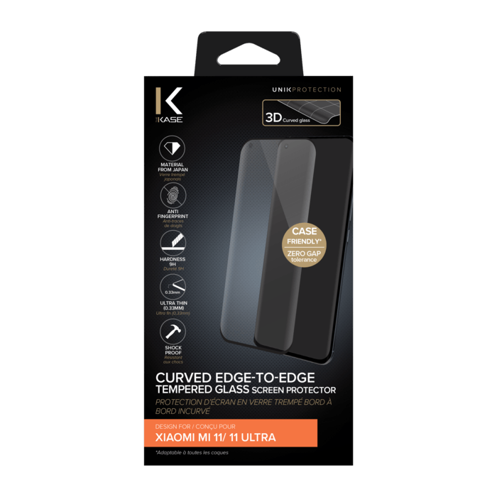 Protection d'&eacute;cran en verre tremp&eacute; Bord &agrave; Bord Incurv&eacute; pour Xiaomi Mi 11/11 Ultra, Noir
