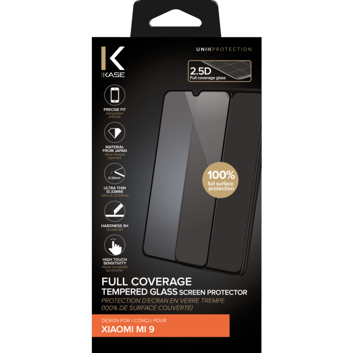 Protection d'&eacute;cran premium en verre tremp&eacute; pour Xiaomi Mi 9, Noir