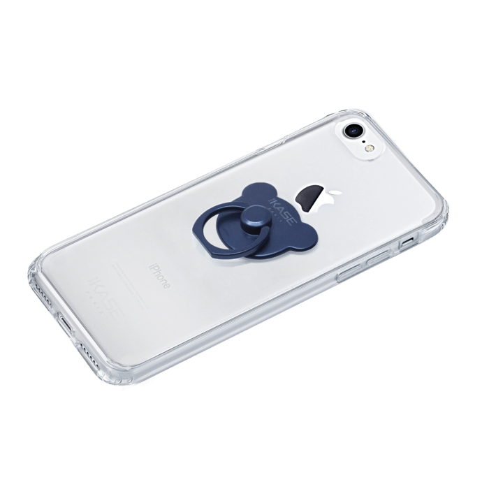 Ourson métallique anneau accroche & support smartphone, Marine Bleu