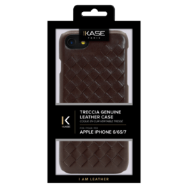 Coque en cuir v&eacute;ritable Treccia pour Apple iPhone 6/6s/7/8/SE 2020, Marron