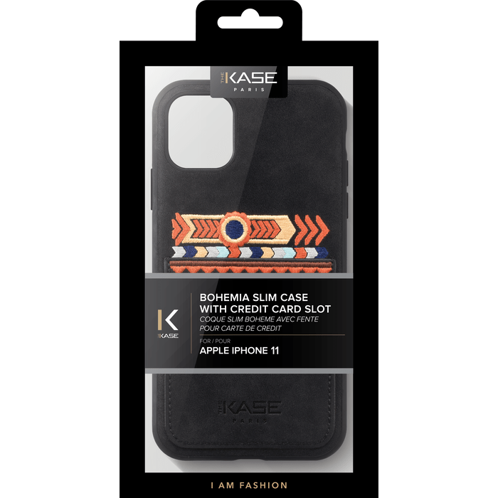 Bohemia Slim Case avec fente pour carte de crédit pour Apple iPhone 11, Noir olive