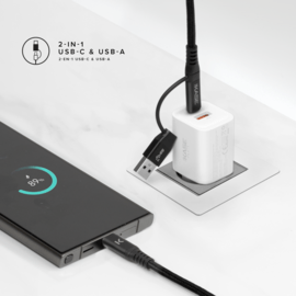 Câble tressé métallique 2-en-1 USB-A & C vers USB-C (USB4 GEN2) fabriqué avec des plastiques 100% recyclés (1,2M)