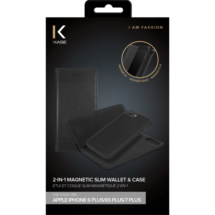 &Eacute;tui et Coque slim magn&eacute;tique 2-en-1 pour Apple iPhone 6 Plus/6s Plus/7 Plus/8 Plus, Noir