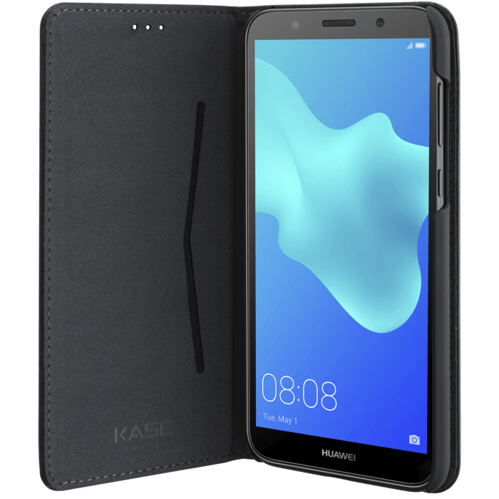 Coque clapet folio avec fente pour cartes & support pour Huawei Y5 (2018) , Noir