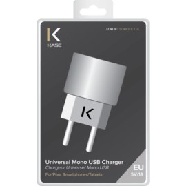 Chargeur Universel Mono USB (EU) 1A, Argent