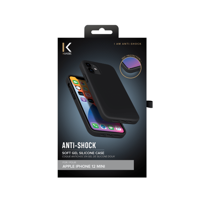 (O) Coque antichoc en gel de silicone doux pour Apple iPhone 12 mini, Noir satin