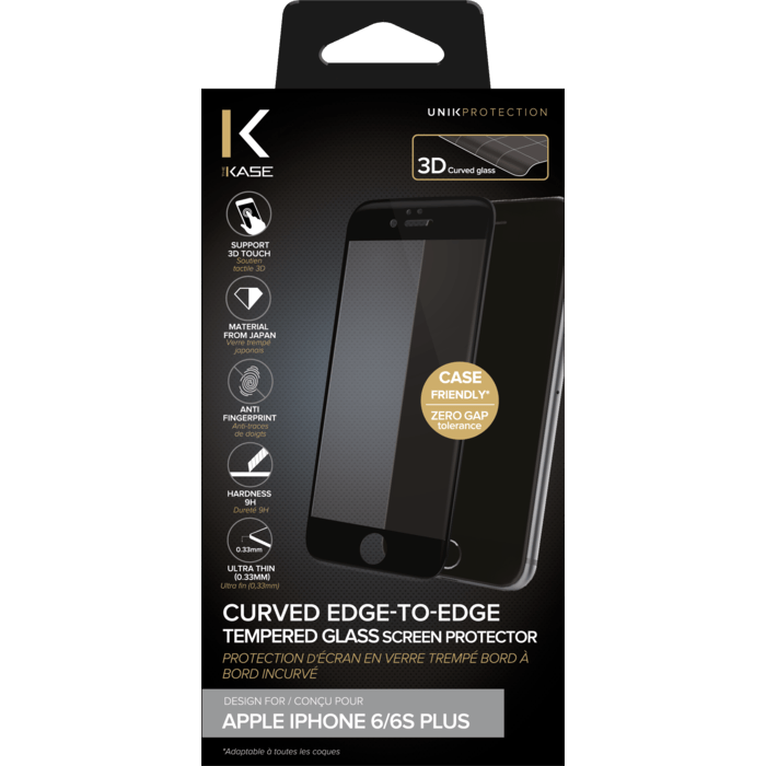 Protection d'&eacute;cran en verre tremp&eacute; Bord &agrave; Bord Incurv&eacute; pour Apple iPhone 6 Plus/6s Plus, Noir