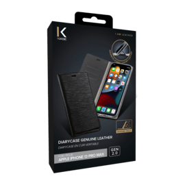 Diarycase 2.0 Coque clapet en cuir véritable avec support aimanté pour Apple iPhone 13 Pro Max, Minuit Noir