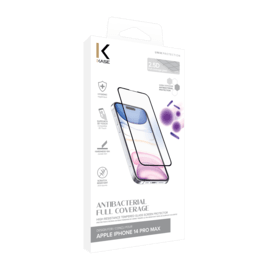 Protection d&rsquo;&eacute;cran antibact&eacute;rienne en verre tremp&eacute; ultra-r&eacute;sistant (100% de surface couverte) pour Apple iPhone 14 Pro Max, Noir