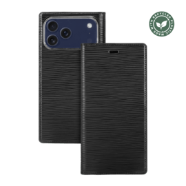 Diarycase 2.0 Coque clapet en cuir v&eacute;ritable avec support aimant&eacute; et fabriqu&eacute; avec un &eacute;tui en plastique recycl&eacute; pour Apple iPhone 17 Pro Max, Noir Minuit