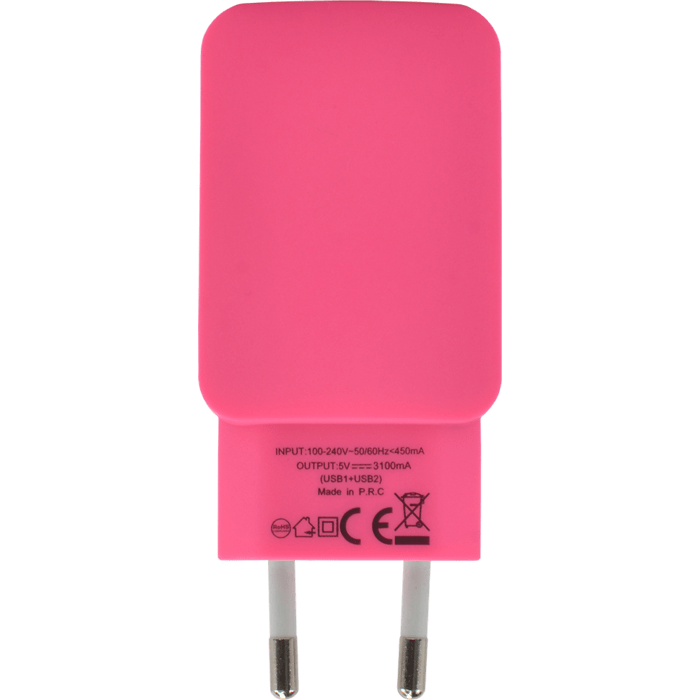 Chargeur Universel Double USB (EU) 3.1A, Rose Bonbon