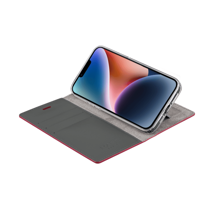 Diarycase 2.0 Coque clapet en cuir v&eacute;ritable avec support aimant&eacute; pour Apple iPhone 14 Plus, Rouge Bordeaux