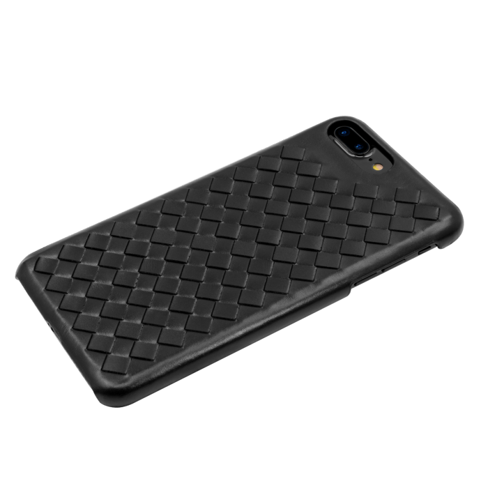 Coque en cuir v&eacute;ritable Treccia pour Apple iPhone 6 Plus/6s Plus/7 Plus/8 Plus, Noir Satin