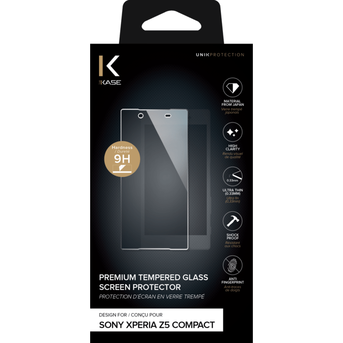 Protection d'&eacute;cran premium en verre tremp&eacute; pour Sony Xperia Z5 Compact, Transparent