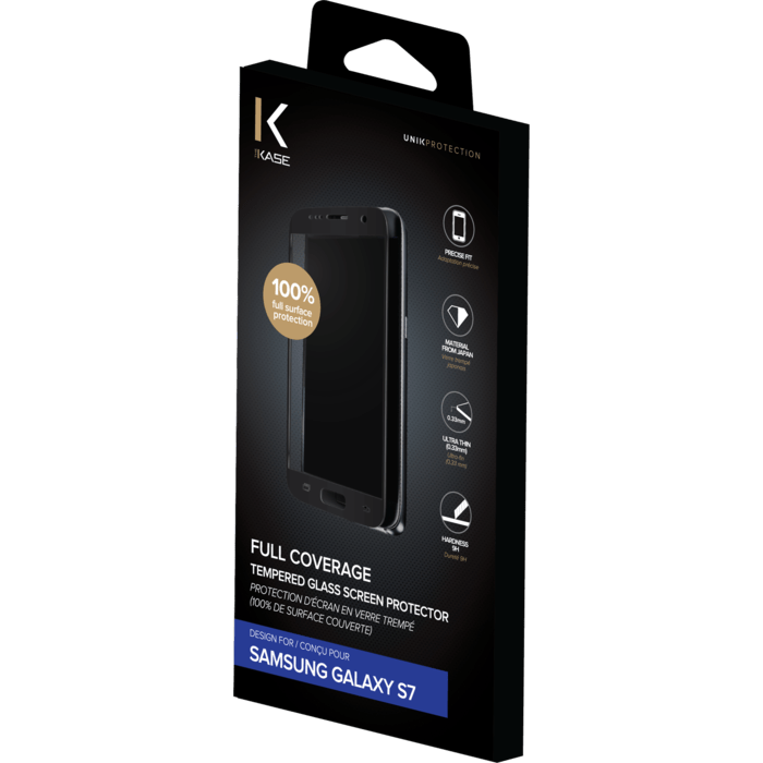 Protection d'&eacute;cran en verre tremp&eacute; (100% de surface couverte) pour Samsung Galaxy S7, Noir