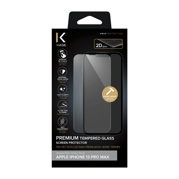 Protection d'écran premium en verre trempé Apple iPhone 13 Pro Max, transparent
