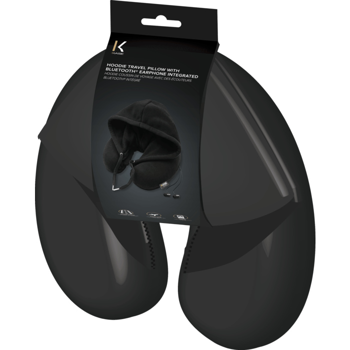 Hoodie Coussin de voyage avec des écouteurs bluetooth intégrés, Noir