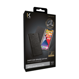 Diarycase 2.0 Coque clapet en cuir v&eacute;ritable avec support aimant&eacute; pour Apple iPhone 12/12 Pro, Minuit Noir