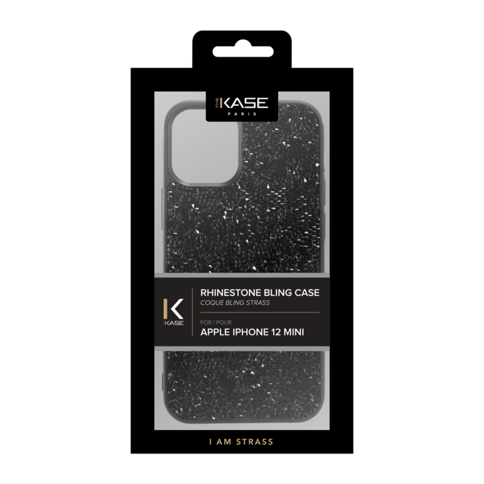 Coque Bling Strass pour Apple iPhone 12 mini, Noir Minuit