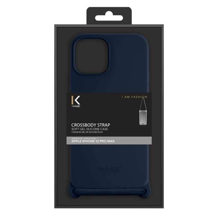 Coque en gel de silicone doux en bandouli&egrave;re pour Apple iPhone 12 Pro Max, Bleu Oxford
