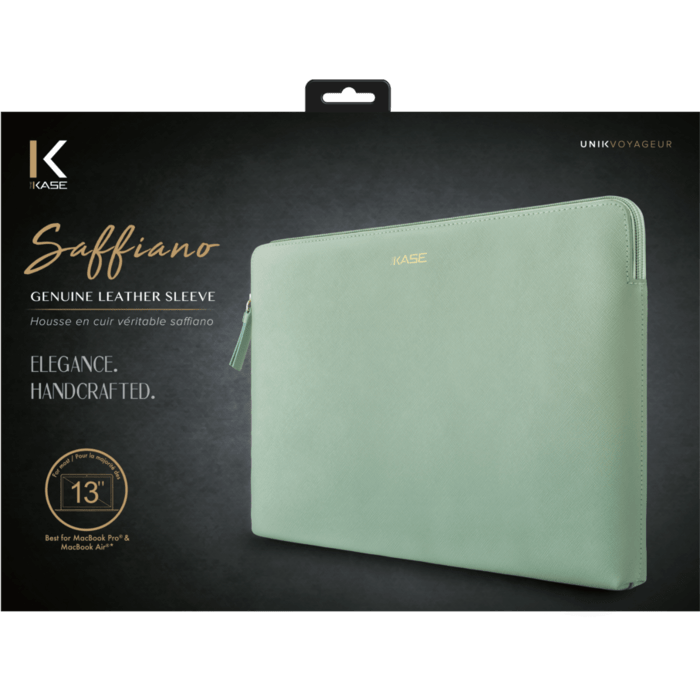 Housse en cuir véritable Saffiano pour MacBook Pro, MacBook Air et MacBook Pro Retina 13 pouces, Vert pastel