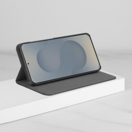 Coque clapet folio avec fente pour cartes & support pour Samsung Galaxy S25 5G, Noir