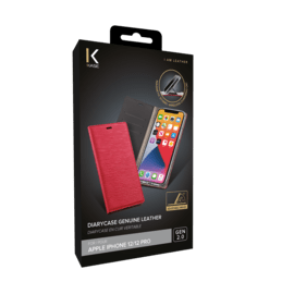 Diarycase 2.0 Coque clapet en cuir v&eacute;ritable avec support aimant&eacute; pour Apple iPhone 12/12 Pro, Rouge Bordeaux