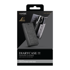 Diarycase 2.0 Coque clapet en cuir v&eacute;ritable avec support aimant&eacute; pour Apple iPhone 14 Pro Max, Noir Minuit