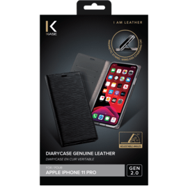 Diarycase 2.0  Coque clapet en cuir v&eacute;ritable avec support aimant&eacute; pour Apple iPhone 11 Pro, Noir Minuit