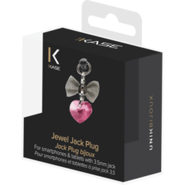 Jack Plug bijoux orn&eacute; de cristaux Swarovski, C&oelig;ur avec ruban, Rose