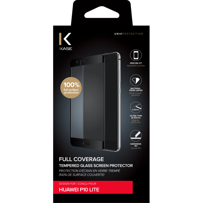 Protection d'&eacute;cran en verre tremp&eacute; (100% de surface couverte) pour Huawei P10 Lite, Noir
