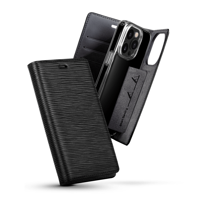 Diarycase 2.0 Coque clapet en cuir v&eacute;ritable avec support aimant&eacute; pour Apple iPhone 14 Pro Max, Noir Minuit