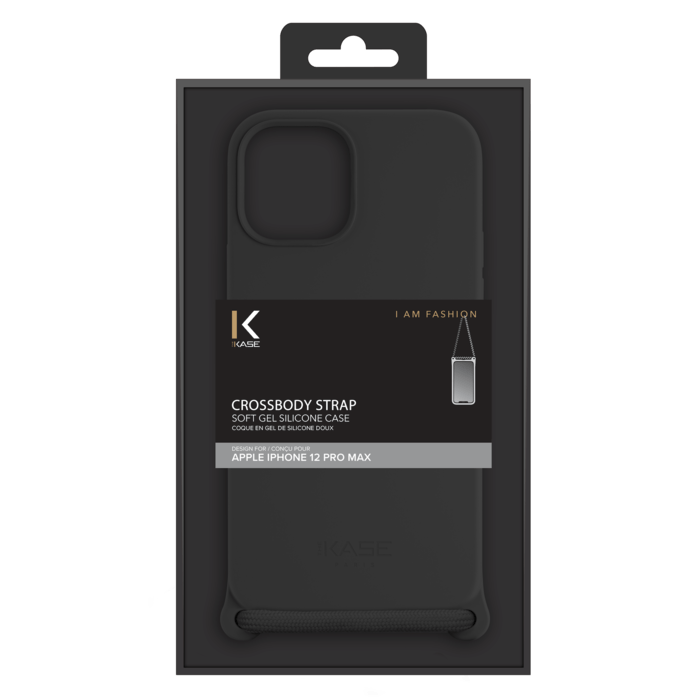 Coque en gel de silicone doux en bandouli&egrave;re pour Apple iPhone 12 Pro Max, Noir satin