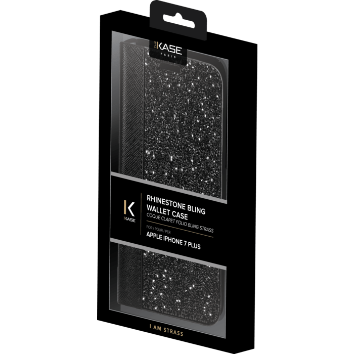 Coque Clapet Bling Strass pour Apple iPhone 6 Plus/6s Plus/ 7 Plus/8 Plus, Minuit Noir