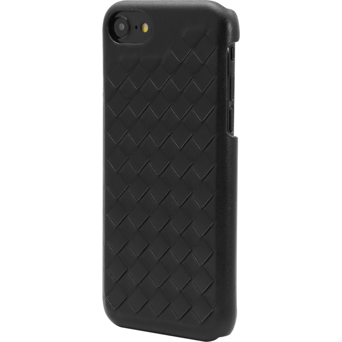 Coque en cuir v&eacute;ritable Treccia pour Apple iPhone 6/6s/7/8/SE 2020, Noir Satin