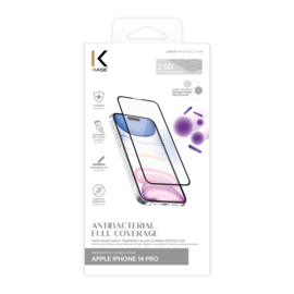 Protection d&rsquo;&eacute;cran antibact&eacute;rienne en verre tremp&eacute; ultra-r&eacute;sistant (100% de surface couverte) pour Apple iPhone 14 Pro, Noir