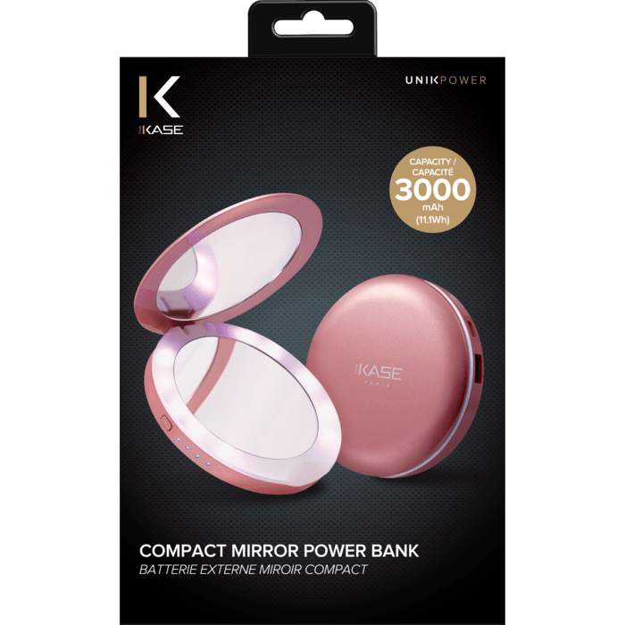 Batterie externe miroir compact 3000mAh, Or Rose