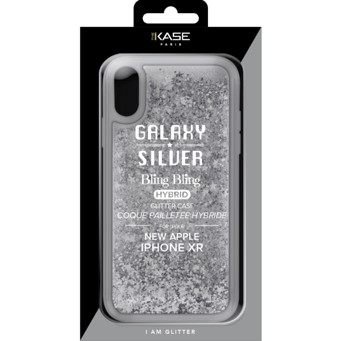 Bling Bling Coque paillet&eacute;e hybride pour Apple iPhone XR, Argent Galaxie