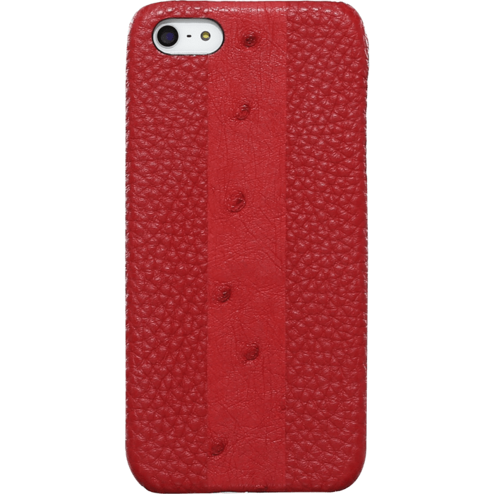 Coque pour Apple iPhone 5/5s/SE, cuir v&eacute;ritable Veau Grain&eacute; et Autruche, Rouge