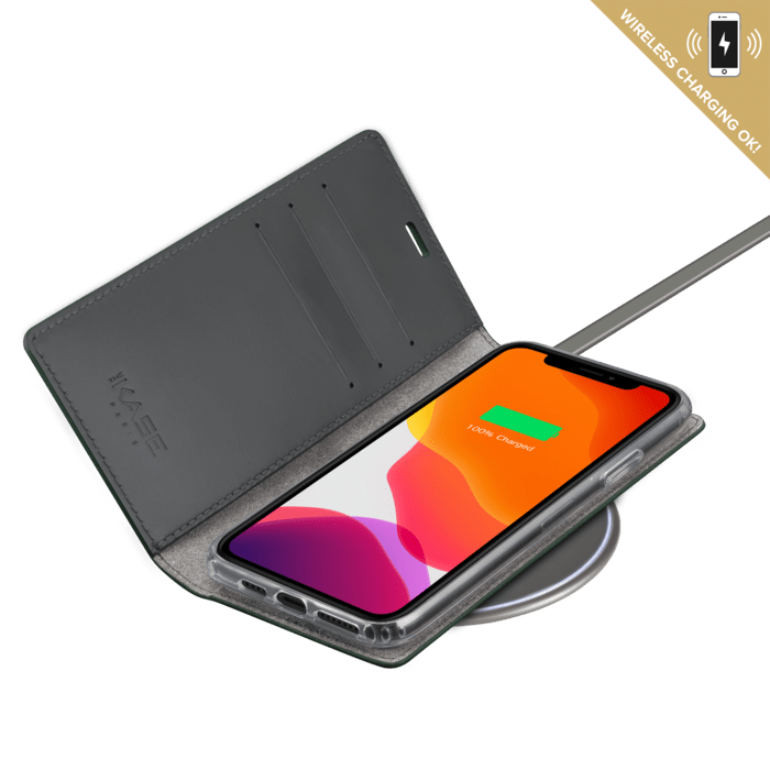 Diarycase 2.0 Coque clapet en cuir véritable avec support aimanté pour Apple iPhone 11 Pro Max, Vert minuit