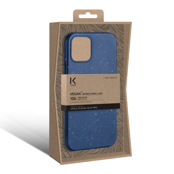 Coque antibact&eacute;rienne vegan bio 100 % z&eacute;ro d&eacute;chet pour Apple iPhone 12/12 Pro, Bleu