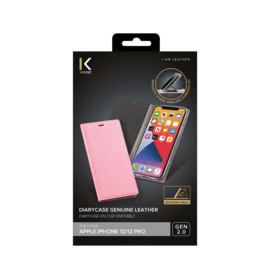 Diarycase 2.0 Coque clapet en cuir v&eacute;ritable avec support aimant&eacute; pour Apple iPhone 12/12 Pro, Rose Pastel