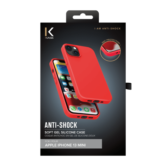 Coque antichoc en gel de silicone doux pour Apple iPhone 13 mini, Rouge Ardent