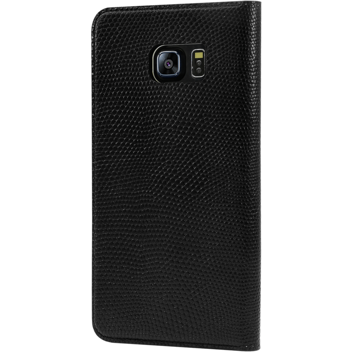 Diarycase Coque clapet en cuir v&eacute;ritable avec support aimant&eacute; pour Samsung Galaxy S6 Edge Plus, Noir L&eacute;zard