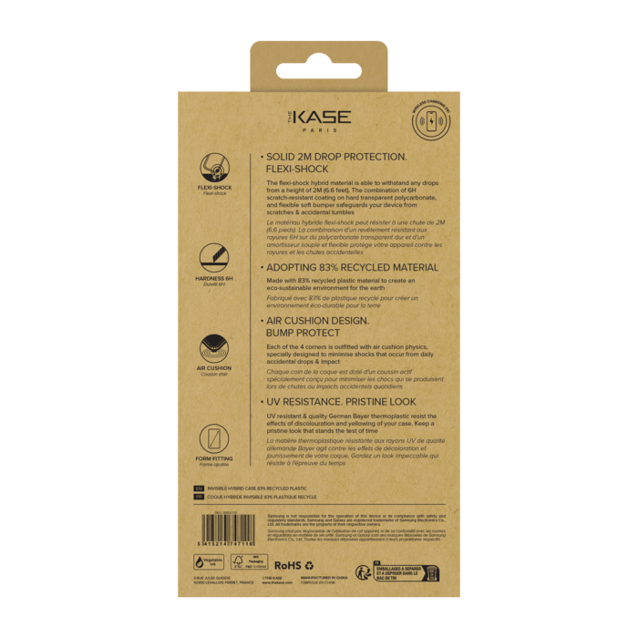 Coque hybride invisible fabriqu&eacute;e &agrave; 83 % de plastique recycl&eacute; pour Samsung Galaxy S24 FE 5G, Transparente