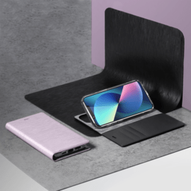 Diarycase 2.0 Coque clapet en cuir v&eacute;ritable avec support aimant&eacute; pour Apple iPhone 14, Mauve Lilas